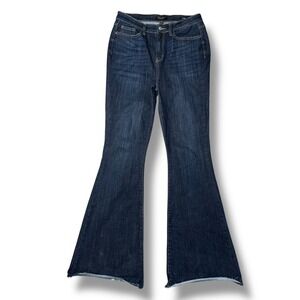 Judy Blue Flare Jeans Womens 11/30 Dark Wash Excellent Raw Hem High Rise
